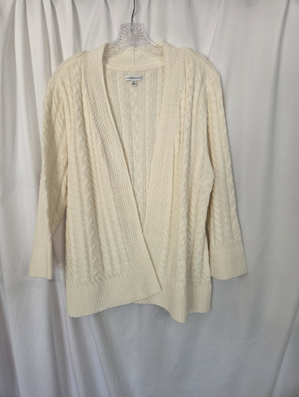 croft & barrow Cream Cable Knit Open-Front Cardigan Suze XL